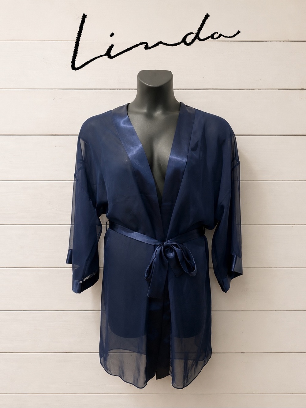 LINDA Intimates – Sheer Navy Blue Robe – Size M
